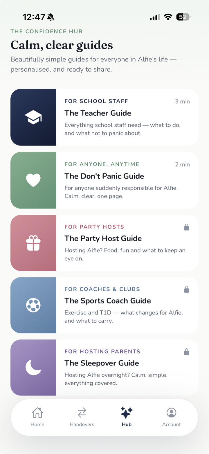 T1Daily Confidence Hub with personalised guides for every caregiver
